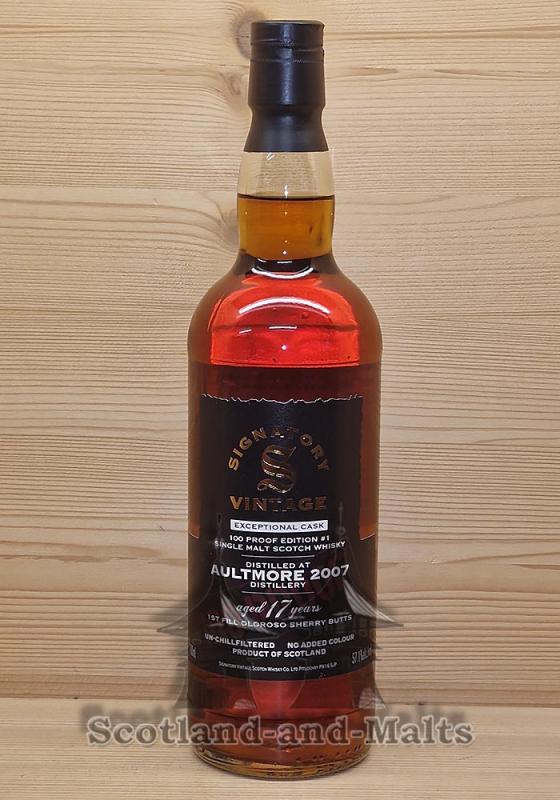 Aultmore 2007 - 17 Jahre 1st Fill Oloroso Sherry Butts Signatory Vintage 100 Proof Exceptional Cask Edition #1 - Speyside Single Malt Scotch Whisky mit 57,1% von Signatory / Sample ab